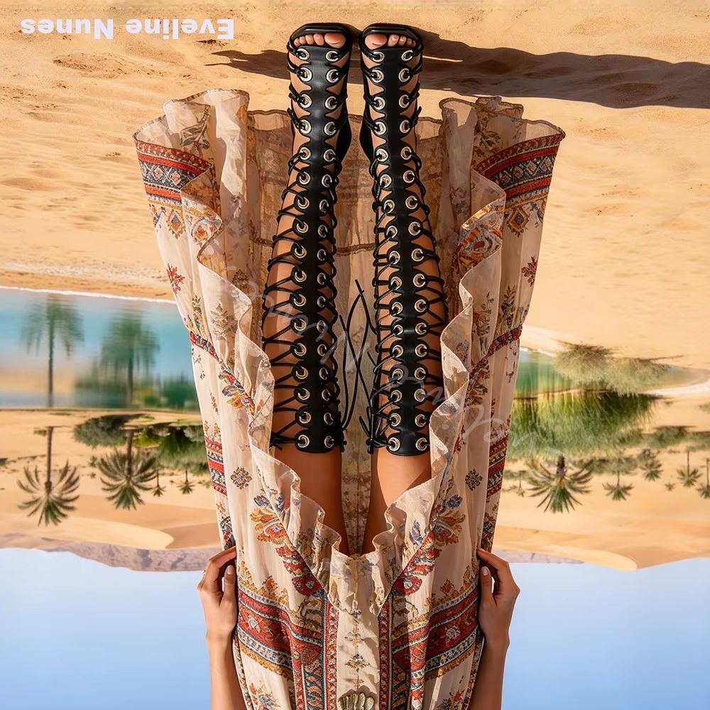 Knee High Boots Women - 여성용 글래디에이터 스타일의 무릎까지 오는 샌들,
