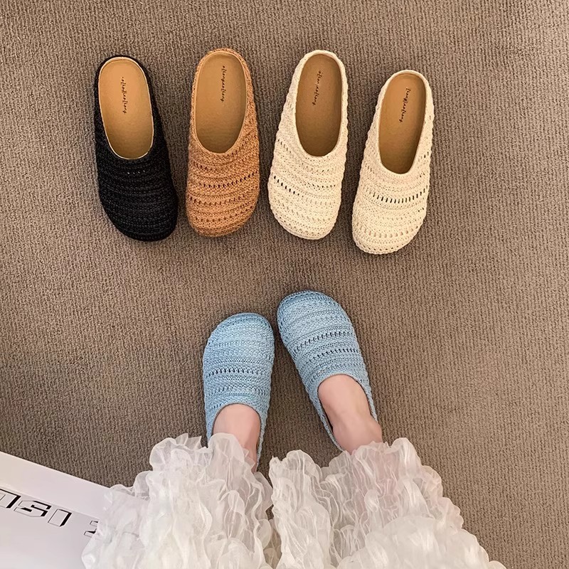 Mule Slip On - 여성 라피아 짠 밑창 슬리퍼 여름