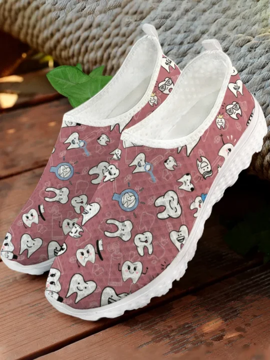 화이트 카툰 치아 프린트 메쉬 고품질 스니커즈 여성 남 - Women Shoes Tennis 리뷰 및 가격