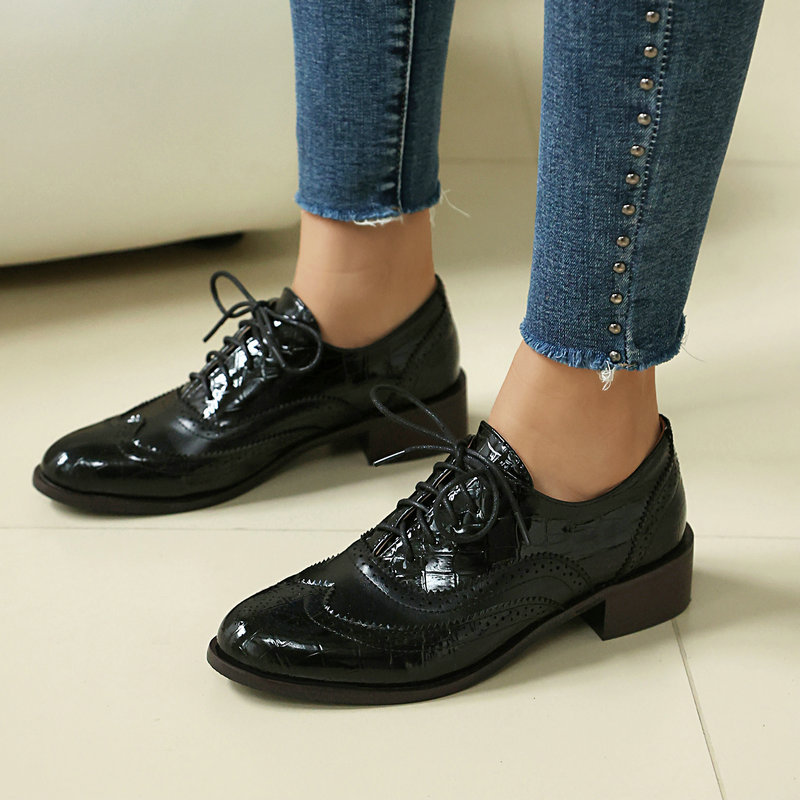 여성 스톤 프린트 브로그 옥스포드 슈즈 에나멜 가죽 윙 - Oxford Lace Up Women 리뷰 및 가격