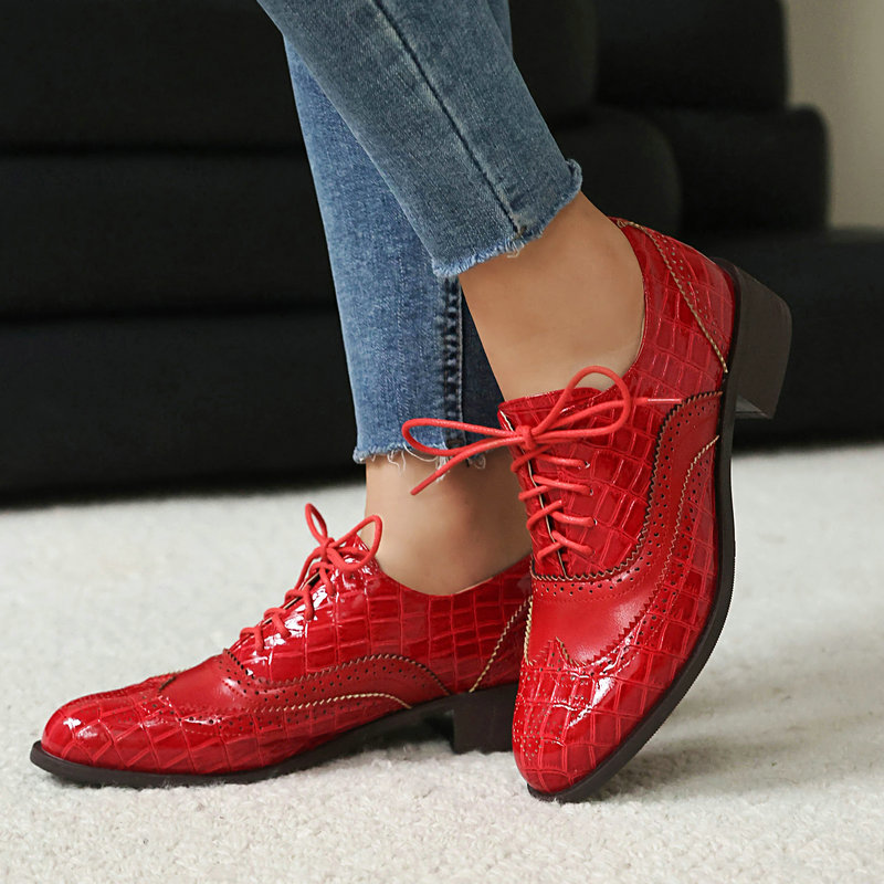 여성 스톤 프린트 브로그 옥스포드 슈즈 에나멜 가죽 윙 - Oxford Lace Up Women 리뷰 및 가격