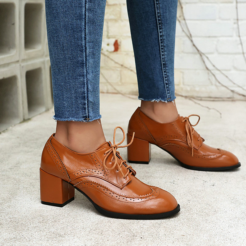 플러스 사이즈 36-48 브라운 블랙 컬러 영국 여성용 - Oxford Lace Up Women 리뷰 및 가격