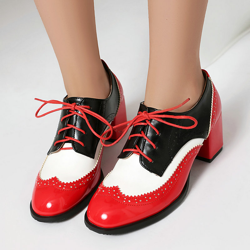 플러스 사이즈 36-48 브라운 블랙 컬러 영국 여성용 - Oxford Lace Up Women 리뷰 및 가격