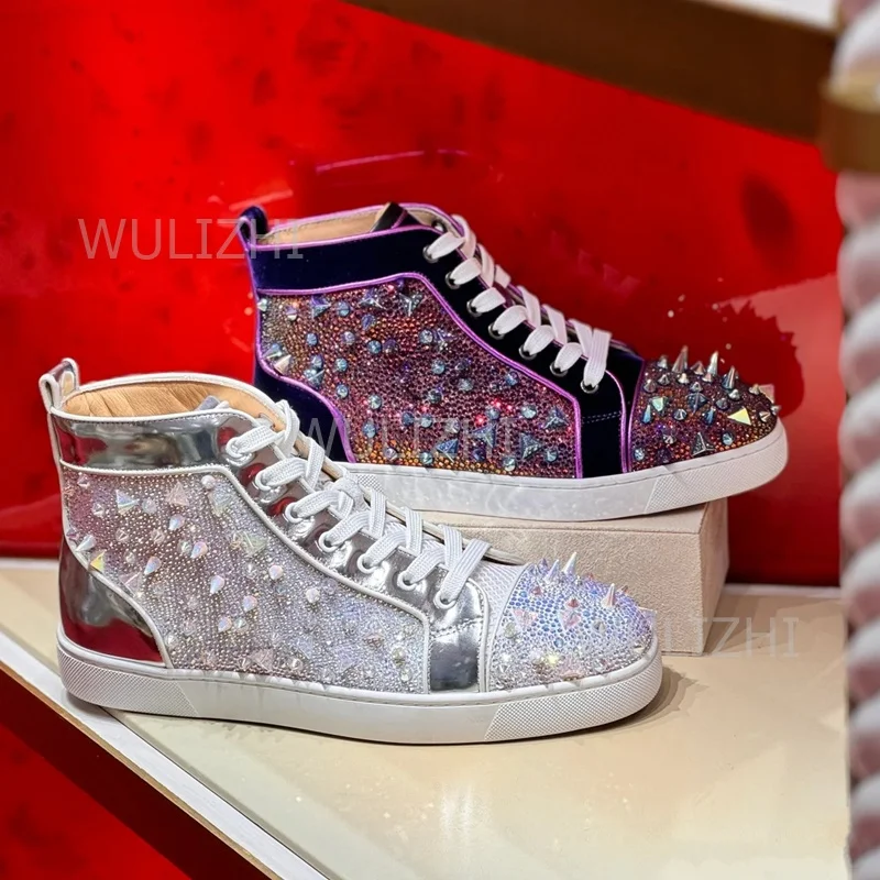 다크 퍼플 크리스탈 리벳 남성 스니커즈 플랫 레이스업  - Women Shoes Tennis 리뷰 및 가격